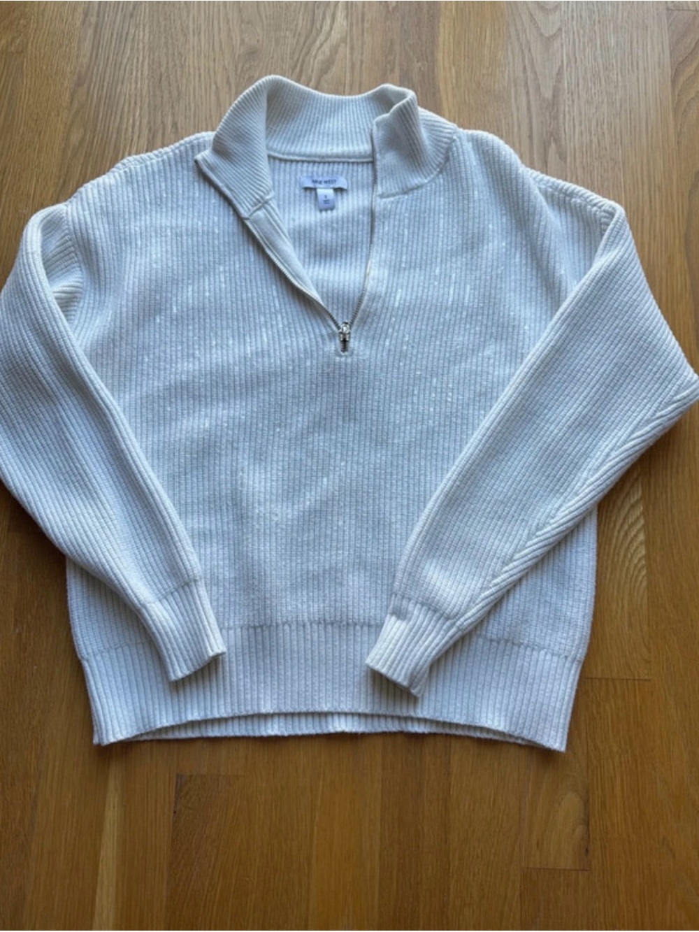 Women's White Sequin Half-Zip Ribbed Sweater